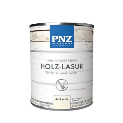 PNZ Holz-Lasur für Innen und Außen | lösemitttelfreie Farblasur | Nachhaltig hergestellt mit regionalen Rohstoffen | für alle Hölzer, auch Bienenhäuser, Gebinde:0.75L, Farbe:deckweiß von PNZ