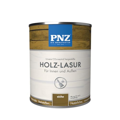 PNZ Holz-Lasur für Innen und Außen | lösemitttelfreie Farblasur | Nachhaltig hergestellt mit regionalen Rohstoffen | für alle Hölzer, auch Bienenhäuser, Gebinde:0.75L, Farbe:eiche von PNZ