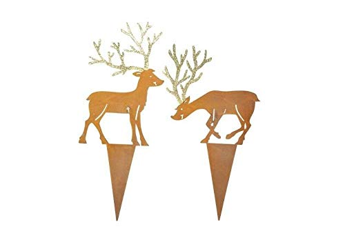 PO Edelrost Gold Hirsch Rentier 2er Set Garten Beetstecker Weihnachten Christmas von PO