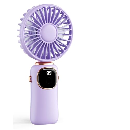 POABCVYD Handventilator. Tragbarer Handventilator, 5 Geschwindigkeiten, mit LED-Anzeige, Hand-/Nacken-/Schreibtischventilator, 3-in-1 Tragbar(Purple) von POABCVYD
