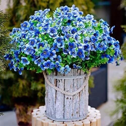 Künstliche Blumen für den Außenbereich, dekorative Platzierung im Hof des Hauses (Blau, 48 Bunches/960 Blumen) von POABNCY