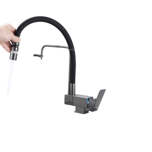1 Loch Küchenspülbeckenarmatur mit biegbarem Ausziehauslauf zwei Sprühmodi 360° Schwenkfunktion flexibler Silikonschlauch Mischbatterie(Gray) von POADGBCN