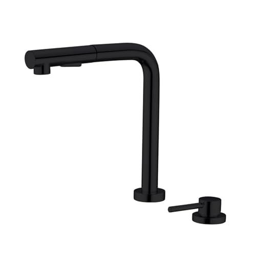 2 Loch Küchenarmatur mit Ausziehbrause Einhebelmischer Schwenkbar Messing Mischbatterie for Spüle Fenster Innen Fenstermontage(Black) von POADGBCN