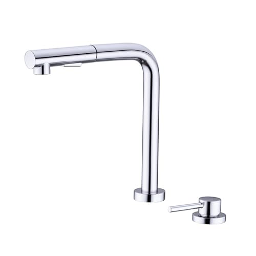 2 Loch Küchenarmatur mit Ausziehbrause Einhebelmischer Schwenkbar Messing Mischbatterie for Spüle Fenster Innen Fenstermontage(Chrome) von POADGBCN