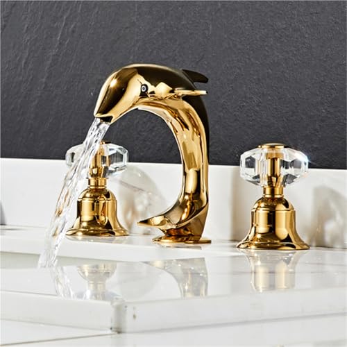 3 teiliges Waschbecken mit Kristallgriff modernes weit verbreitetes Wasserhahn Set Mischbatterie aus Messing for heißes und kaltes Wasser for Badezimmer Waschtische(Gold-2) von POADGBCN