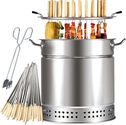 360° drehbarer vertikaler Edelstahl BBQ Grill tragbares rauchfreies Holzkohle Räucherfass for den Außenbereich for Camping im Hinterhof(20pcs) von POADGBCN
