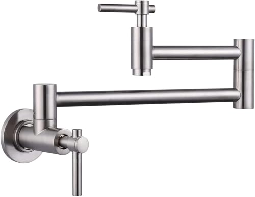 An der Wand montierter Küchenhahn mit ausziehbarer Brause Industrie Spültischarmatur aus massivem Messing mit Einhebel Heiß Kalt Mischer(Brushed) von POADGBCN