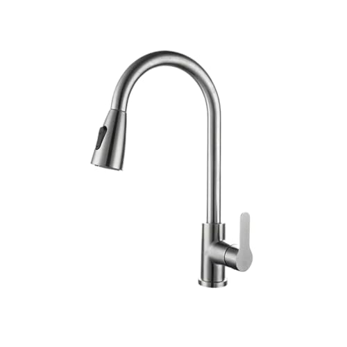 Ausziehbarer Einhebel Küchenhahn mit Heiß und Kaltwassermischer Messingfeder einziehbarer Hochbogenhahn for die Spüle(Silver) von POADGBCN