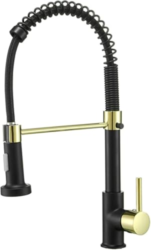 Ausziehbarer Küchenhahn aus massivem Messing, Einhebel Sprüher mit 2 Funktionen Einloch Spültischhahn mit Warm und Kaltwassermischer(Black Gold) von POADGBCN
