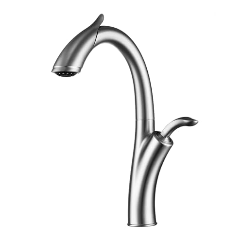 Ausziehbarer Küchenhahn mit Doppelbrause Einhebel Hochbogenhahn und 360° schwenkbarem Auslauf for Spülbecken in Restaurants zu Hause(Silver) von POADGBCN