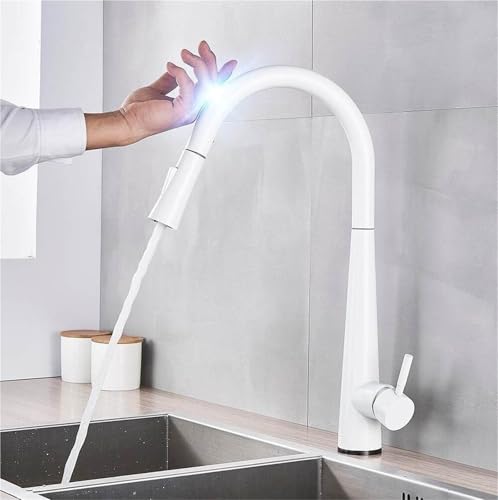 Ausziehbarer Küchenhahn mit Touch Sensor 360° schwenkbarer Auslauf Einhebel Touch Control Wasserhahn for Spüle(White) von POADGBCN