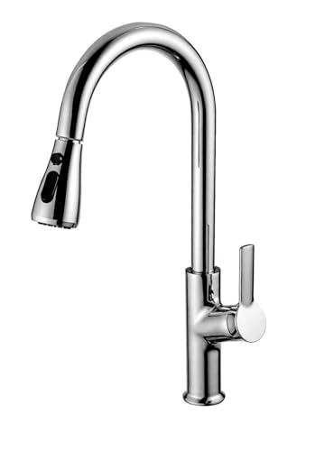 Ausziehbarer Küchenhahn mit einem Griff 2 Modus Sprüher und 360°Schwenkfunktion Warm und Kaltwassermischer for Einlochspüle(Silver) von POADGBCN