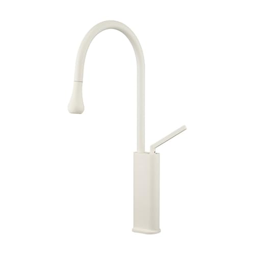 Ausziehbarer Küchenhahn mit um 360° drehbarem Strahlsprühkopf an Deck montierter Warm und Kaltwassermischhahn for die Spüle(Cream white,Hot and cold) von POADGBCN