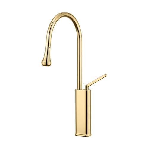 Ausziehbarer Küchenhahn mit um 360° drehbarem Strahlsprühkopf an Deck montierter Warm und Kaltwassermischhahn for die Spüle(Gold,Hot and cold) von POADGBCN