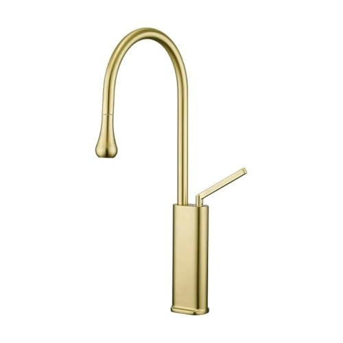 Ausziehbarer langlebiger Küchenhahn mit um 360° drehbarem Sprühkopf an Deck montierter Mischbatterie for die Spüle(Brushed Gold,Hot and cold+digital display) von POADGBCN