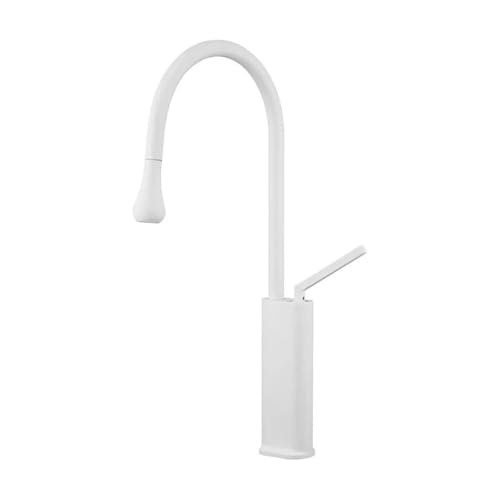 Ausziehbarer langlebiger Küchenhahn mit um 360° drehbarem Sprühkopf an Deck montierter Mischbatterie for die Spüle(White,Hot and cold) von POADGBCN