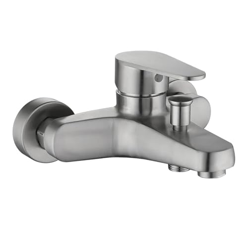 Badezimmer Dusch Wandarmatur Set langlebiger Mischbatterie aus Edelstahl for heißes und kaltes Wasser for die Badewanne(Silver-1) von POADGBCN