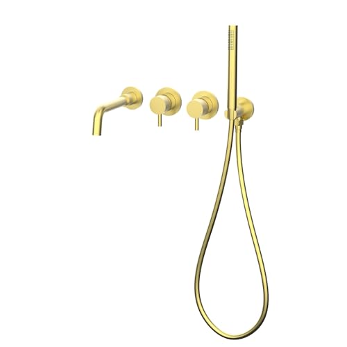 Badezimmer Duscharmatur Set Wandmontage Doppelgriff Badewannenmischer mit Handbrause Umschaltventil(Gold) von POADGBCN