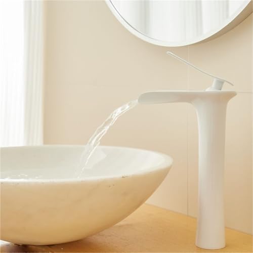 Badezimmer Küche langlebig Messing Wasserfall Wasserhahn moderne Waschbecken Wasserhahn mit heißem kaltem Wasser(White,High) von POADGBCN