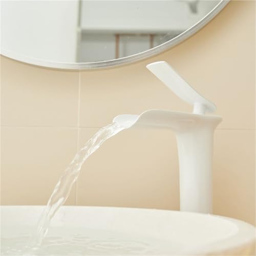 Badezimmer Küche langlebig Messing Wasserfall Wasserhahn moderne Waschbecken Wasserhahn mit heißem kaltem Wasser(White,Short) von POADGBCN