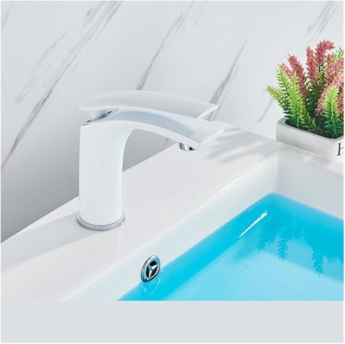 Badezimmerarmatur aus massivem Messing mit Einhebelmischer for Kalt und Warmwasser Wasserfall Waschtischarmatur for Waschbecken mit robuster Konstruktion(White) von POADGBCN