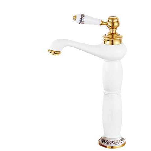 Badezimmerarmatur aus massivem Messing zur Deckmontage mit heißem und kaltem Wasser Einhebel Waschtischmischer im Retro Stil mit Keramikkartusche(White gold,Tall) von POADGBCN