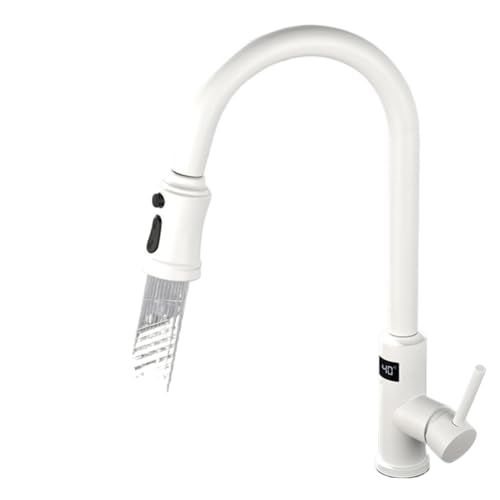Berührungsloser Einhebel Küchenmischer mit ausziehbarer Brause Smart Sensor Tap digitale Temperaturanzeige(White) von POADGBCN