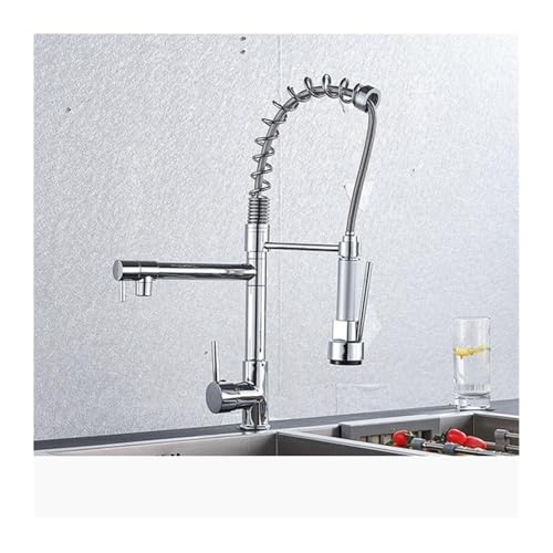Einhebel Küchenarmatur mit Federmechanismus ausziehbarer Seitenbrause Doppelauslauf 360° schwenkbarer Mischbatterie for Spüle(Silver) von POADGBCN
