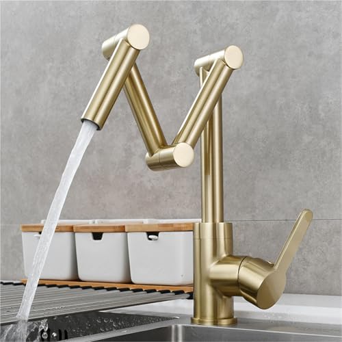 Einhebel Küchenarmatur mit Mischbatterie for heißes und kaltes Wasser 360° schwenkbar ausziehbarer Wasserhahn aus Messing an Deck montiert einfach zu installieren(Brushed gold) von POADGBCN