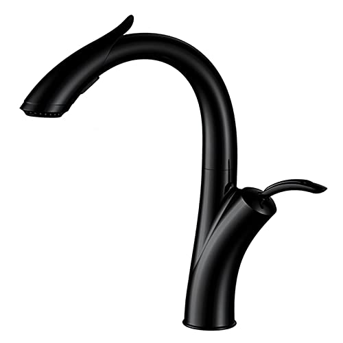 Einhebel Küchenspüle aus Messing Warm und Kaltwasserhahn mit ausziehbarer Brause 360° schwenkbarer Auslauf mit hohem Bogen Doppelfunktionsbrause(Black) von POADGBCN