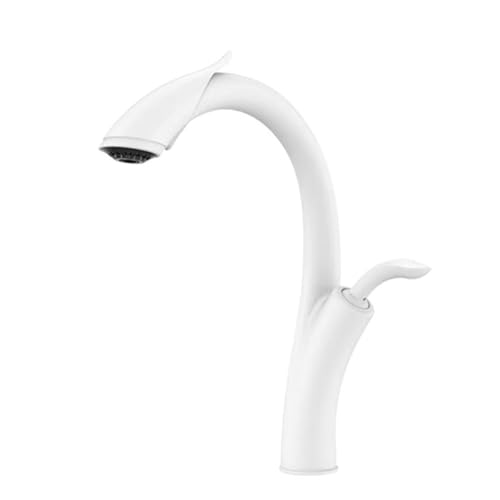 Einhebel Küchenspüle aus Messing Warm und Kaltwasserhahn mit ausziehbarer Brause 360° schwenkbarer Auslauf mit hohem Bogen Doppelfunktionsbrause(White) von POADGBCN