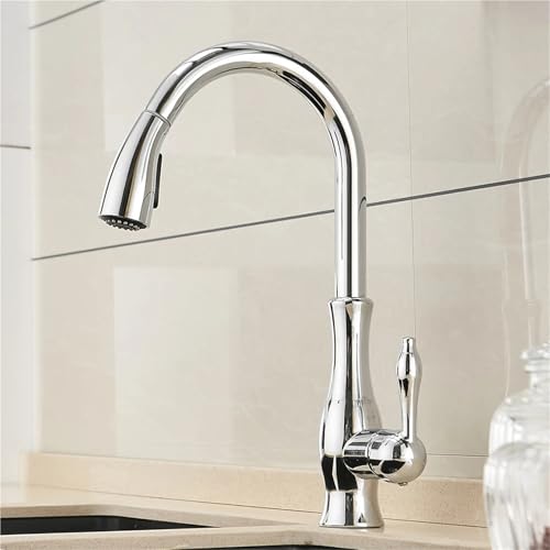 Einhebel Mischbatterie for Heiß und Kaltwasser mit 360°Schwenkbrause an der Decksplatte montierter Monoblock Ausziehhahn for die Küchenspüle(Silver) von POADGBCN