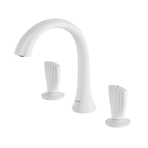 Eleganter 3 Loch Waschbeckenhahn aus Messing mit Doppelgriff luxuriöser Waschbecken Badewannenhahn mit Warm Kaltwassermischer(White) von POADGBCN
