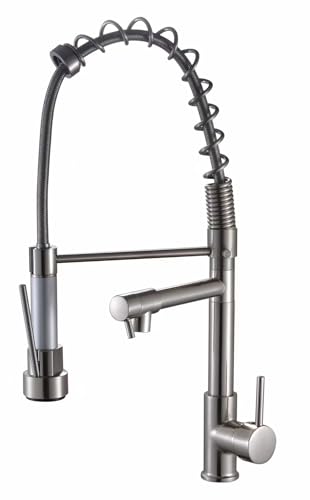 Farmhouse Gewerblicher Küchenhahn mit ausziehbarem Doppelauslauf 360° drehbarem Einzelgriff for Bar Spüle(Brushed) von POADGBCN