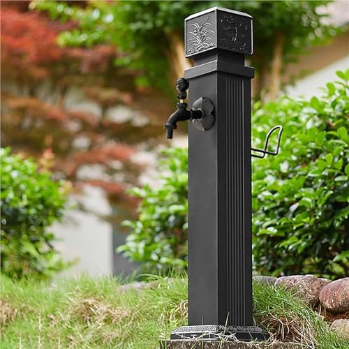 Freistehende Garten Wassersäule Wasserhahn aus Vollkupfer mit Schlauchständer for den Außenbereich vertikale quadratische Säule mit Haken zur Bewässerung(Style 1,W114CM/44.8IN) von POADGBCN