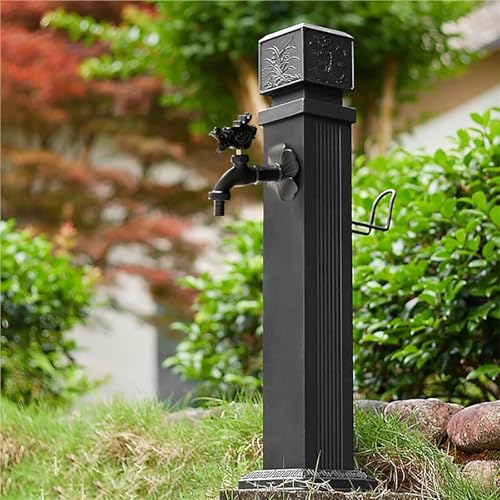 Freistehende Garten Wassersäule Wasserhahn aus Vollkupfer mit Schlauchständer for den Außenbereich vertikale quadratische Säule mit Haken zur Bewässerung(Style 2,W74CM/29.1IN) von POADGBCN