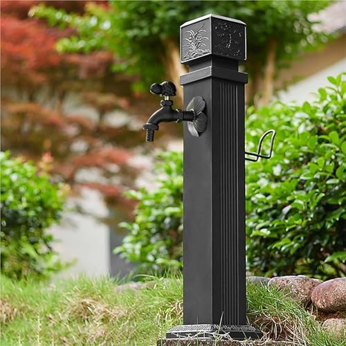 Freistehende Garten Wassersäule Wasserhahn aus Vollkupfer mit Schlauchständer for den Außenbereich vertikale quadratische Säule mit Haken zur Bewässerung(Style 3,W114CM/44.8IN) von POADGBCN