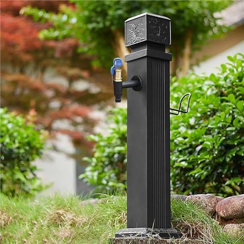 Freistehende Garten Wassersäule Wasserhahn aus Vollkupfer mit Schlauchständer for den Außenbereich vertikale quadratische Säule mit Haken zur Bewässerung(Style 4,W114CM/44.8IN) von POADGBCN
