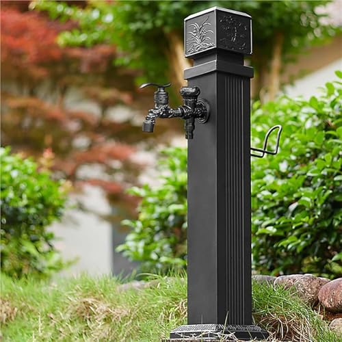 Freistehende Garten Wassersäule Wasserhahn aus Vollkupfer mit Schlauchständer for den Außenbereich vertikale quadratische Säule mit Haken zur Bewässerung(Style 5,W74CM/29.1IN) von POADGBCN