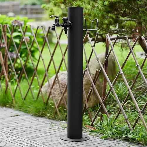 Freistehender Garten Wassersäulen Schlauchständer mit Außenwasserhahn aus Vollkupfer bodenmontiertes Wasserspiel mit Einzelauslass(Double Outlet Faucet,86cm) von POADGBCN