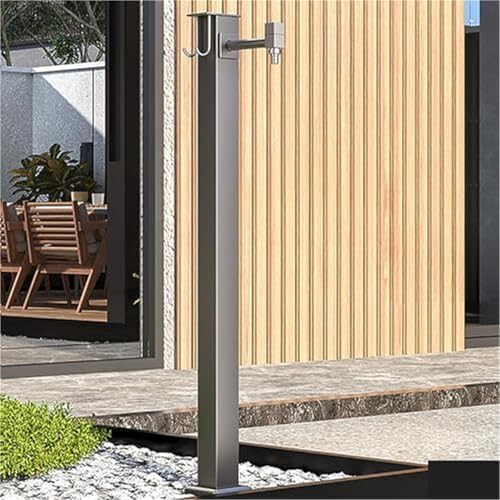 Freistehender Wasserhahnständer for den Außenbereich mit Schlauchhalter robuster rostbeständiger Wasserhahn for Garten Terrasse und Rasen(60cm-gray,Bottom water inlet-1) von POADGBCN