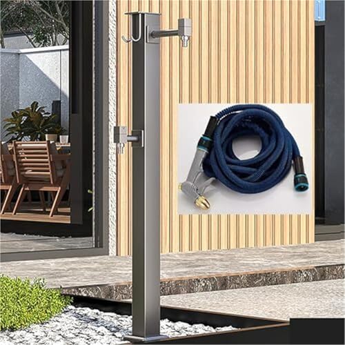 Freistehender Wasserhahnständer for den Außenbereich mit Schlauchhalter robuster rostbeständiger Wasserhahn for Garten Terrasse und Rasen(60cm-gray,Bottom water inlet-2) von POADGBCN