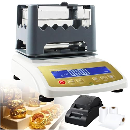 Goldreinheitsprüfgerät mit Drucker 0,001g Präzisionswaage for Schmuck Bank Pfandleihe Edelmetall Forschungslabor(Withprinter,MDJ300K) von POADGBCN