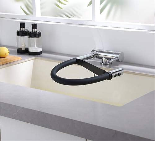 Klappbarer Küchenspülenhahn for Innenfenster platzsparender drehbarer Mischbatteriehahn aus Messing mit 360° schwenkbarem Auslauf(Silver) von POADGBCN