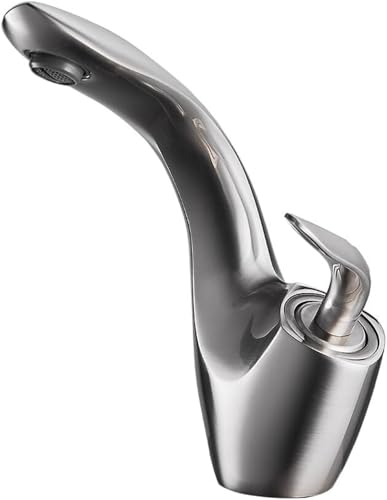 Kreativer Einlochhahn aus Messing for Badewannen Warm und Kaltwasserwaschbeckenhahn mit modernem Design(Brushed Silver) von POADGBCN