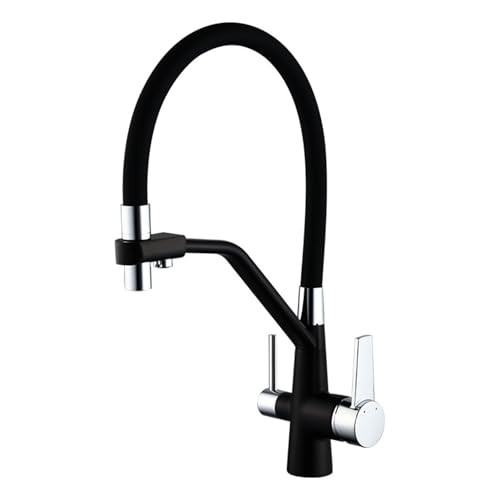 Küchenarmatur aus Messing mit Trinkwasserfilterauslass 360° schwenkbarem Ausziehauslauf 2 Griff Kalt Warmwasser Mischbatterie for Spüle(Black silver) von POADGBCN