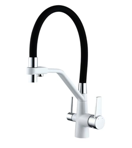 Küchenarmatur aus Messing mit Trinkwasserfilterauslass 360° schwenkbarem Ausziehauslauf 2 Griff Kalt Warmwasser Mischbatterie for Spüle(White silver) von POADGBCN