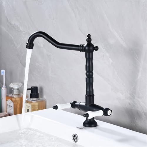 Küchenarmatur mit Doppelgriff 360 Grad schwenkbar antikes Messingdesign for Küchenspüle Auslaufreichweite Topffüller(Black) von POADGBCN