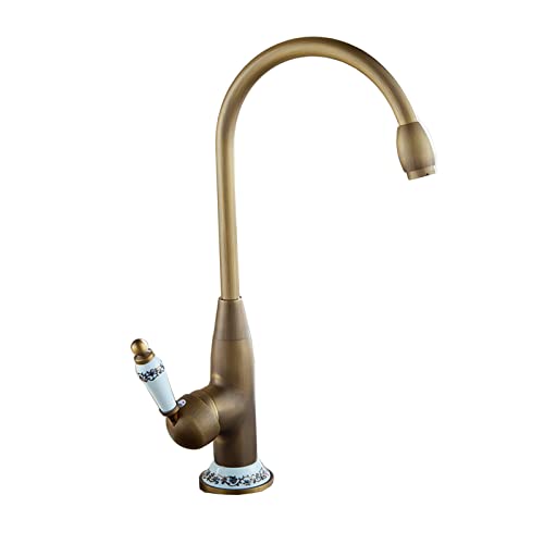 Küchenspüle Wasserhahn aus antikem Messing mit 360° schwenkbarem Auslauf Einhebel Kalt Warmwasserhahn for Waschbecken im Bauernhaus(Faucet-1) von POADGBCN