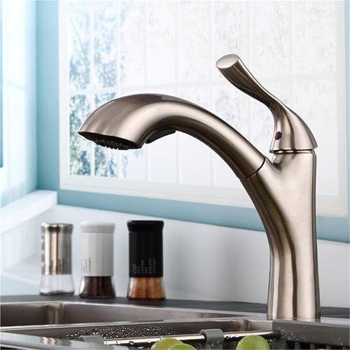 Küchenspüle Wasserhahn mit ausziehbarer Brause Messing Warm und Kaltwasser Stretch Schrumpf Waschbeckenhahn for die Küchentheke(Brushed) von POADGBCN